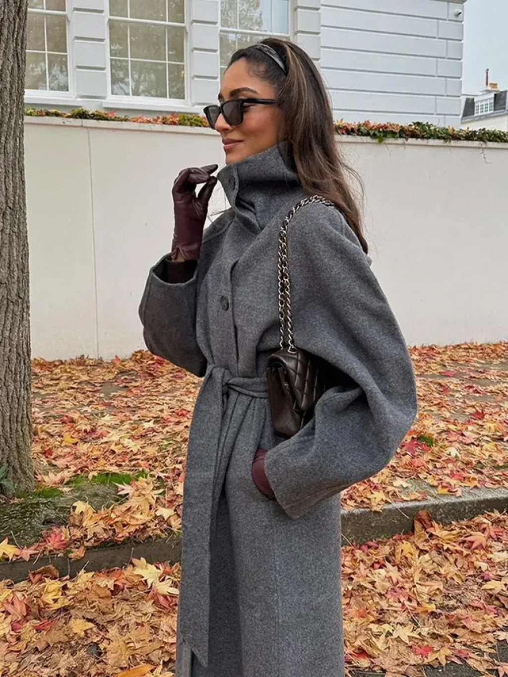 Linda | Manteau Trench Long Maxi à Col Montant Ceinturé pour Femmes