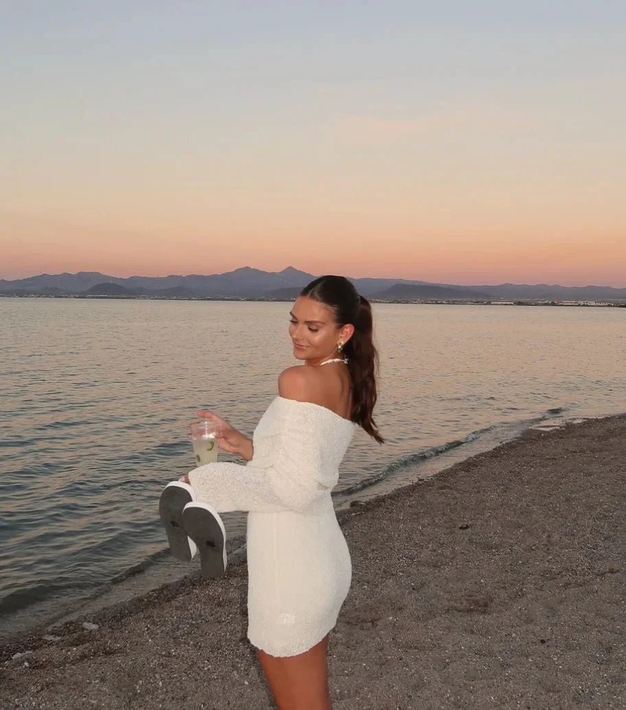 Liz | Robe Mini Tricot Bodycon à Épaules Dégagées pour Femmes