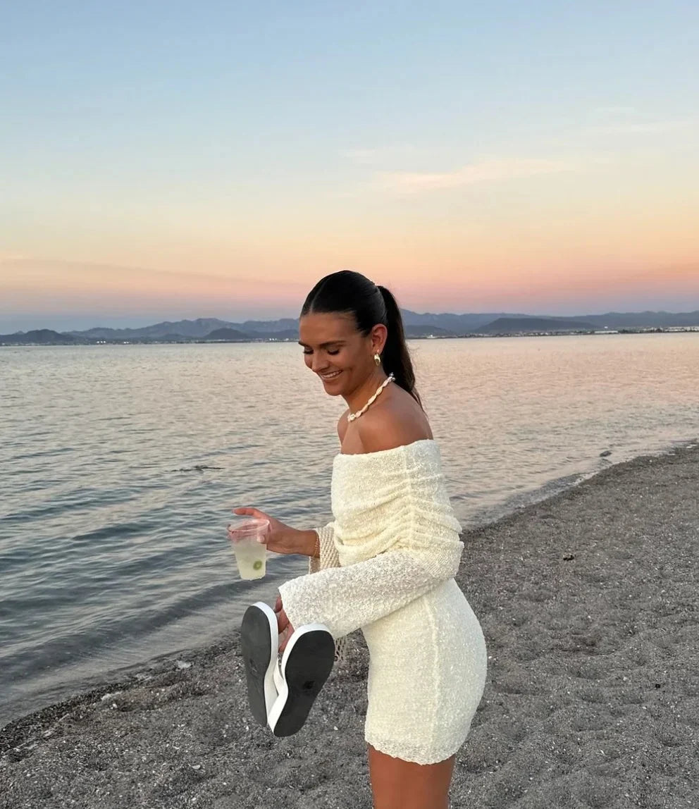 Liz | Robe Mini Tricot Bodycon à Épaules Dégagées pour Femmes