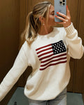Lux | Pull en Tricot Chaud à Manches Longues avec Motif Drapeau Américain pour Femmes