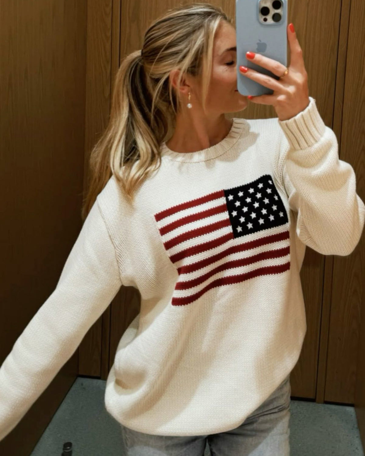 Lux | Pull en Tricot Chaud à Manches Longues avec Motif Drapeau Américain pour Femmes