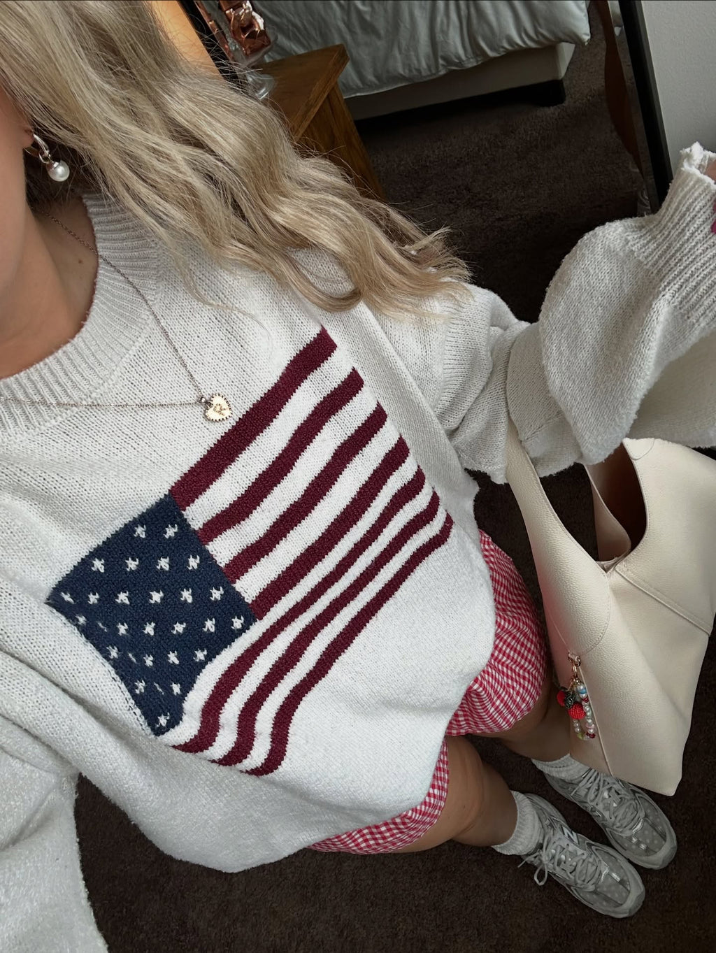 Lux | Pull en Tricot Chaud à Manches Longues avec Motif Drapeau Américain pour Femmes