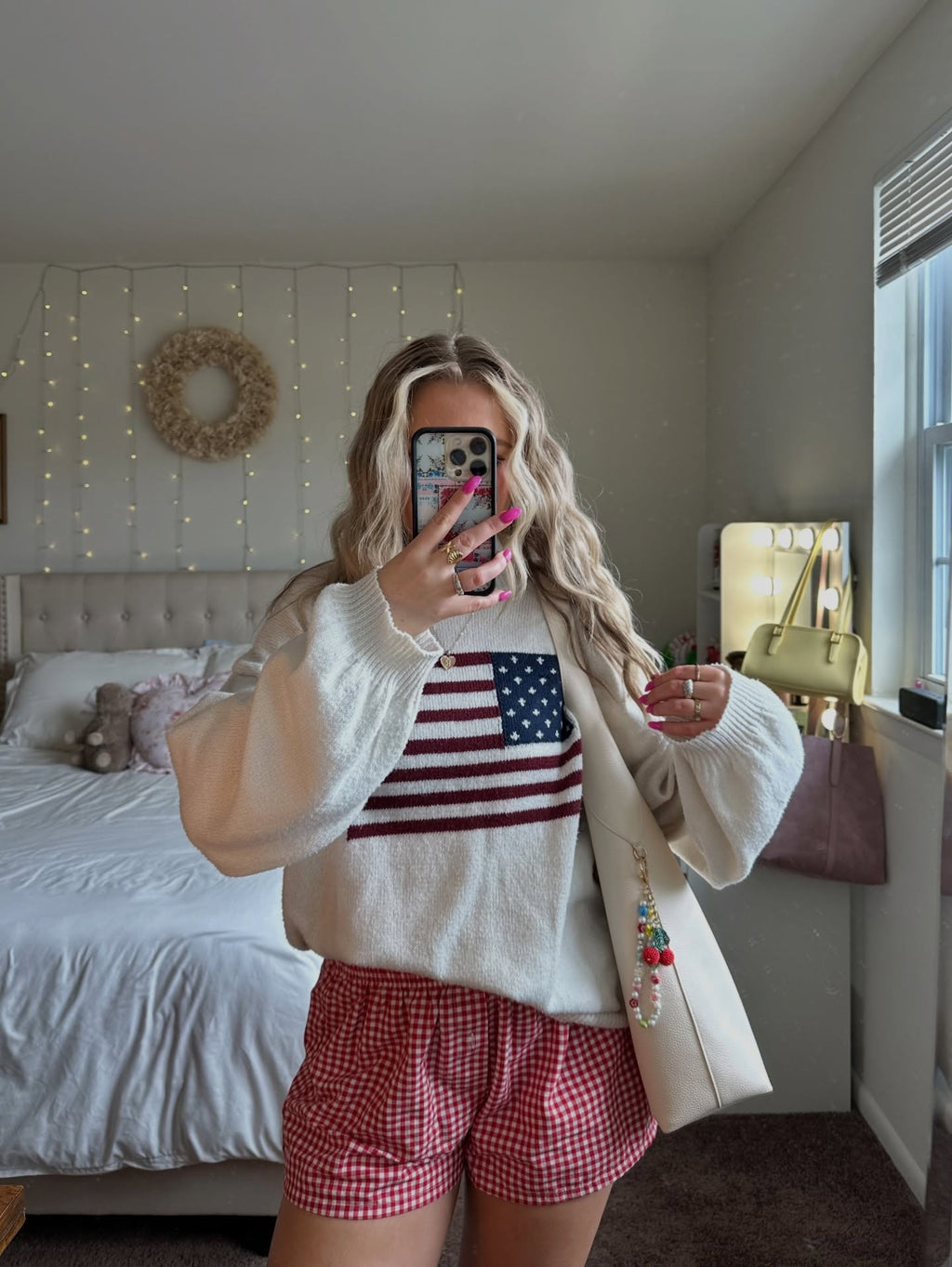 Lux | Pull en Tricot Chaud à Manches Longues avec Motif Drapeau Américain pour Femmes