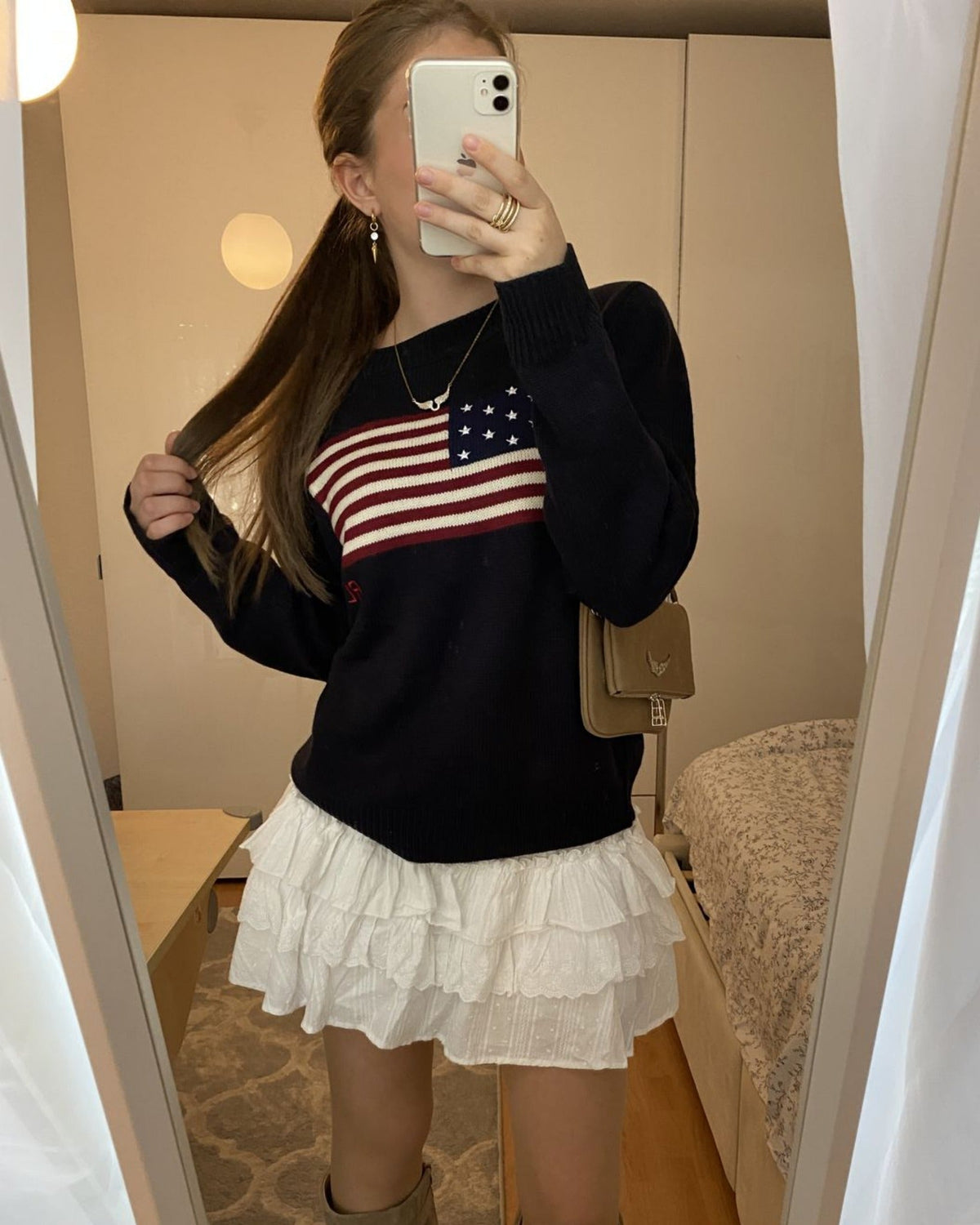 Lux | Pull en Tricot Chaud à Manches Longues avec Motif Drapeau Américain pour Femmes