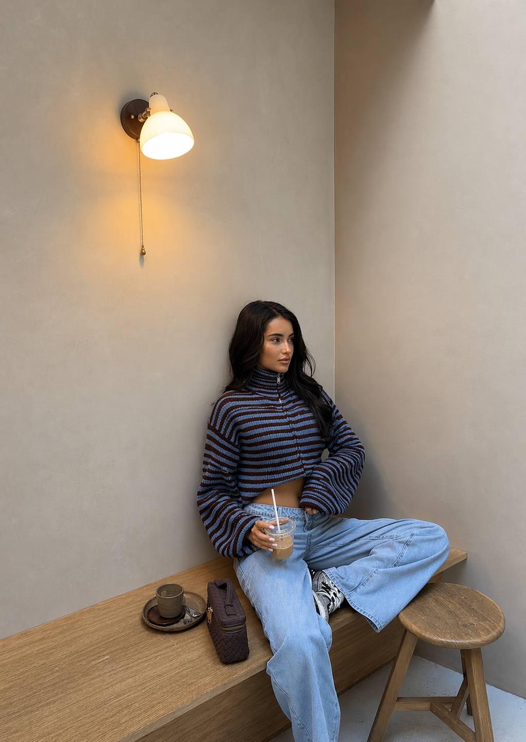 Maren | Cardigan Tricoté Oversize Rayé à Zip pour Femmes