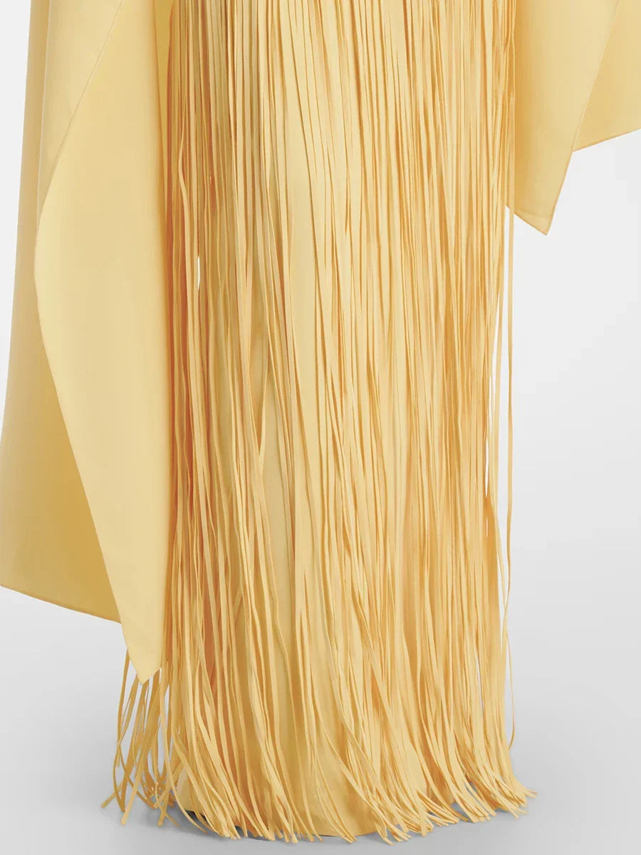Mariah | Robe de soirée maxi à manches en cape à franges pour femme