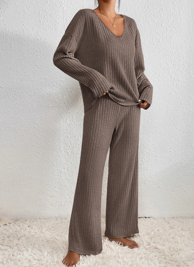 Marlene | Ensemble en Tricot Côtelé à Manches Longues et Col V pour Femmes
