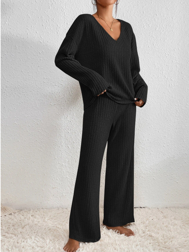 Marlene | Ensemble en Tricot Côtelé à Manches Longues et Col V pour Femmes