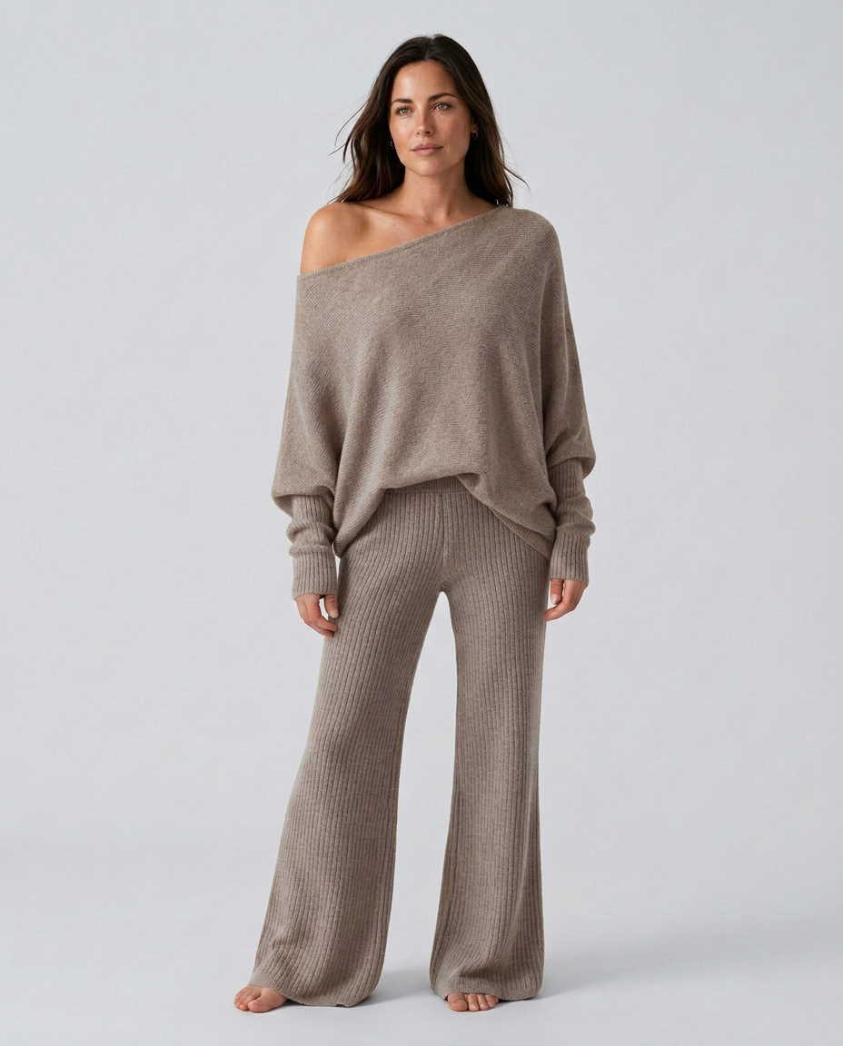 Maxine | Ensemble en tricot à manches longues et épaule dénudée pour femmes
