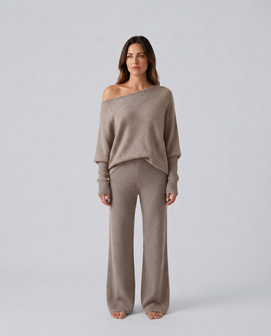 Maxine | Ensemble en tricot à manches longues et épaule dénudée pour femmes