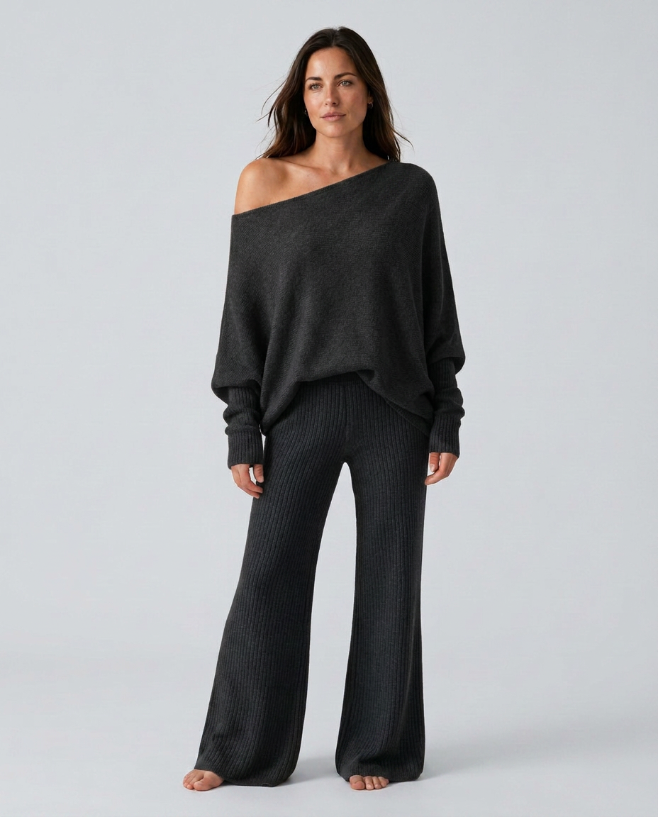 Maxine | Ensemble en tricot à manches longues et épaule dénudée pour femmes