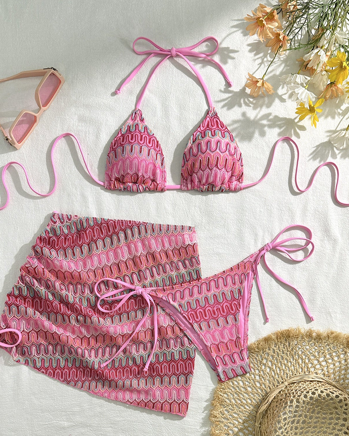 Mayra | Ensemble de bikini triangle imprimé pour femmes avec jupe de couverture froncée