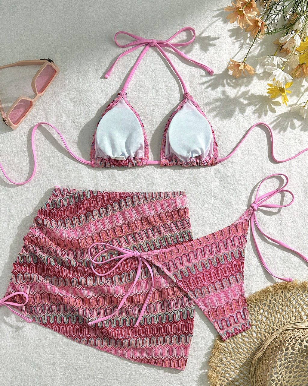 Mayra | Ensemble de bikini triangle imprimé pour femmes avec jupe de couverture froncée