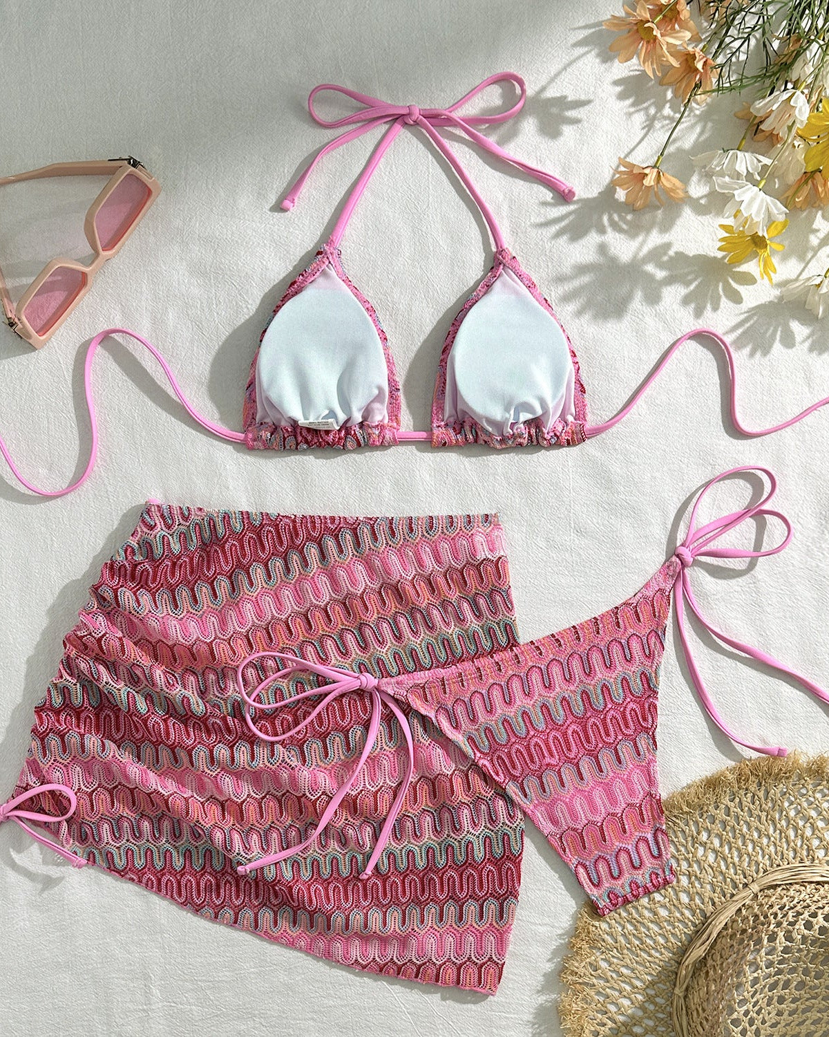Mayra | Ensemble de bikini triangle imprimé pour femmes avec jupe de couverture froncée