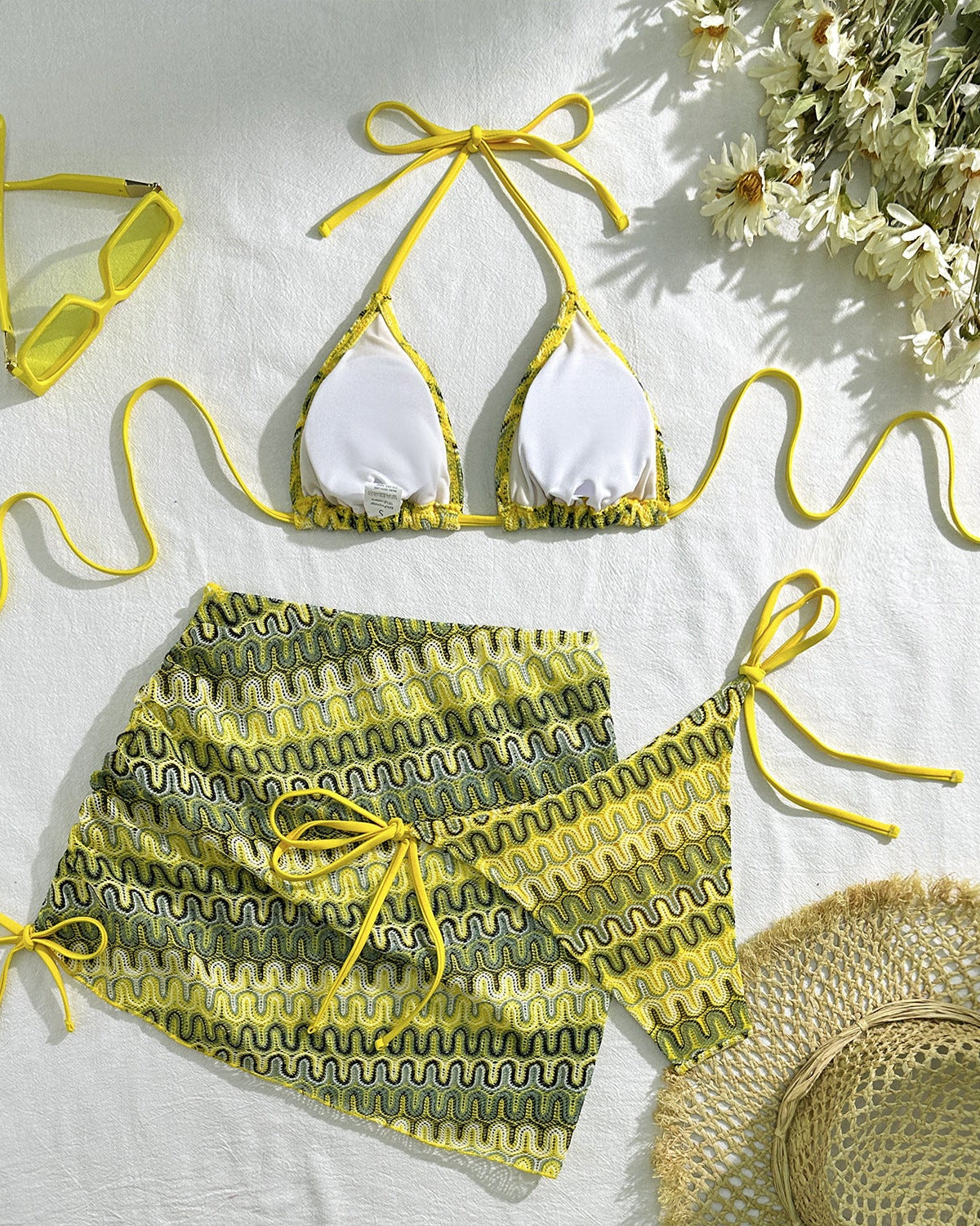 Mayra | Ensemble de bikini triangle imprimé pour femmes avec jupe de couverture froncée