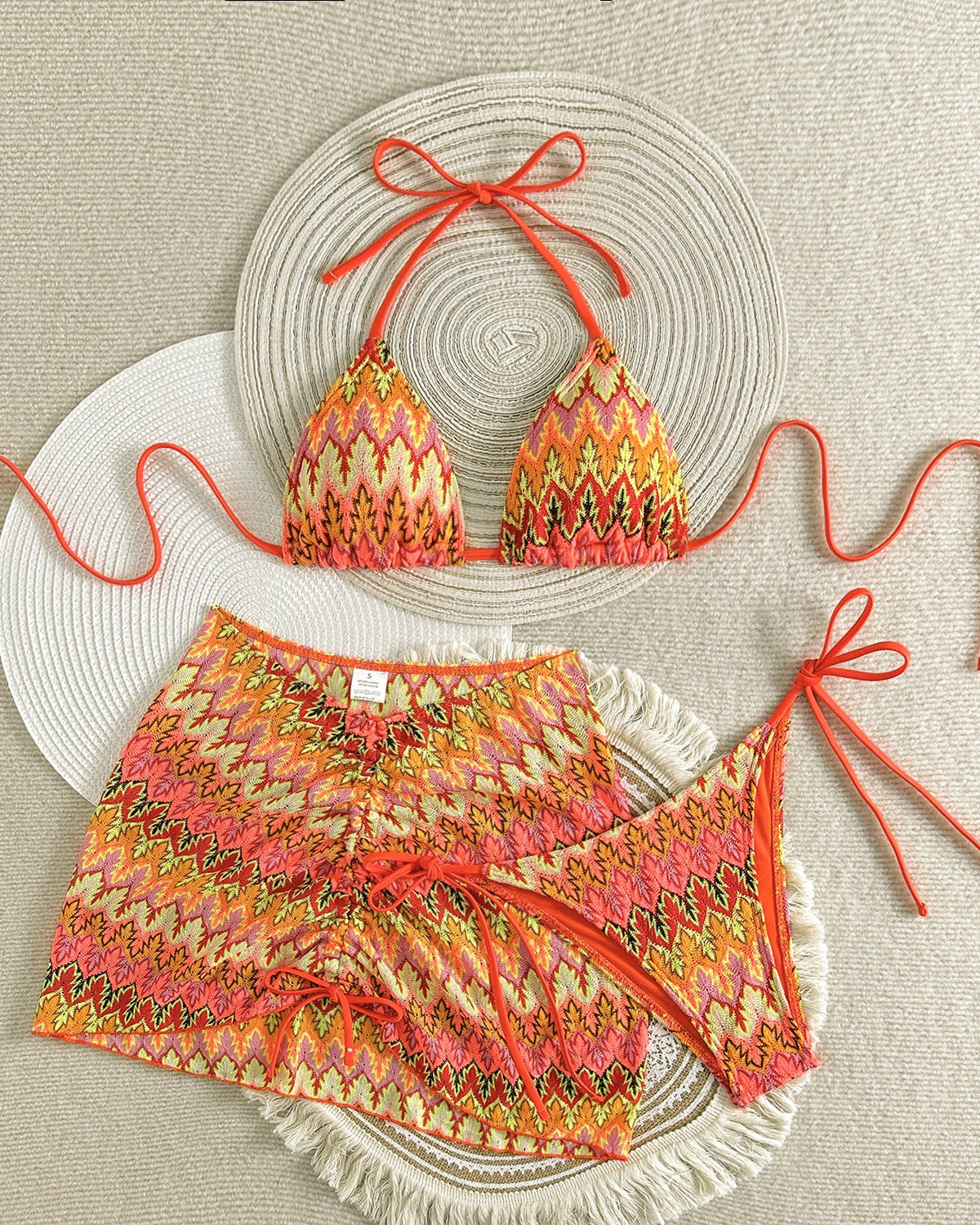 Mayra | Ensemble de bikini triangle imprimé pour femmes avec jupe de couverture froncée