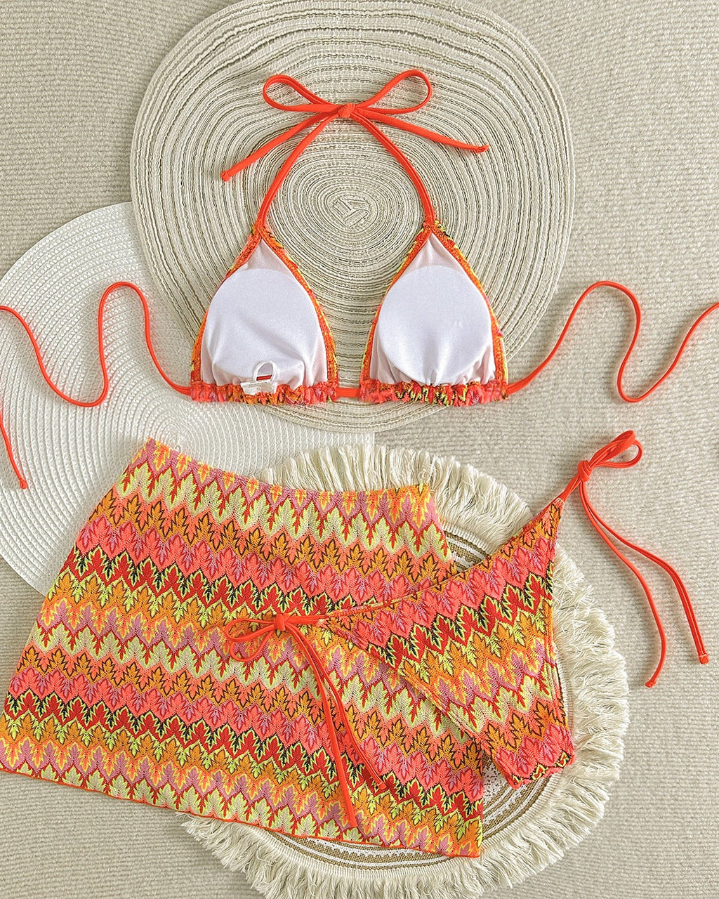 Mayra | Ensemble de bikini triangle imprimé pour femmes avec jupe de couverture froncée