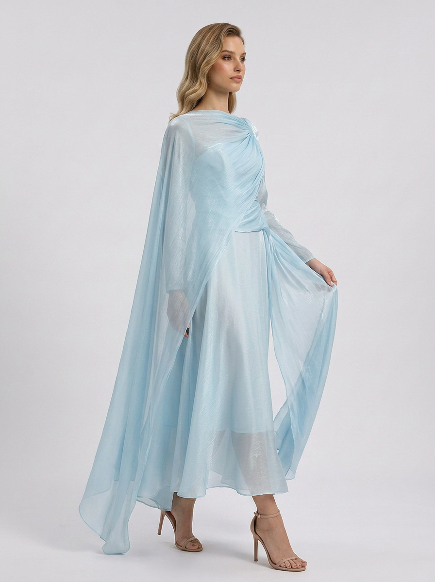 Madelyn | Robe Maxi Longue à Manches Drapées pour Invitées de Mariage