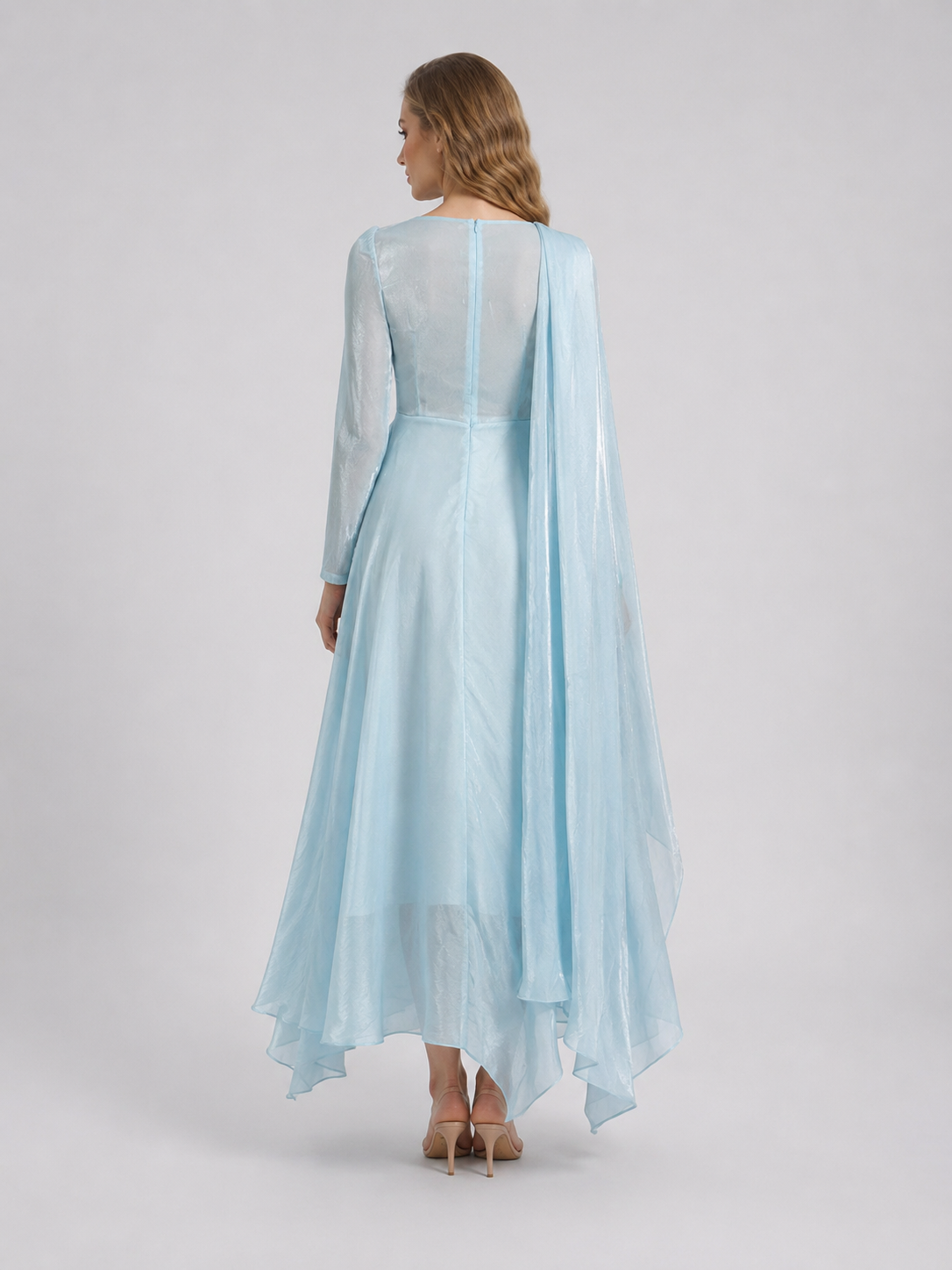 Madelyn | Robe Maxi Longue à Manches Drapées pour Invitées de Mariage
