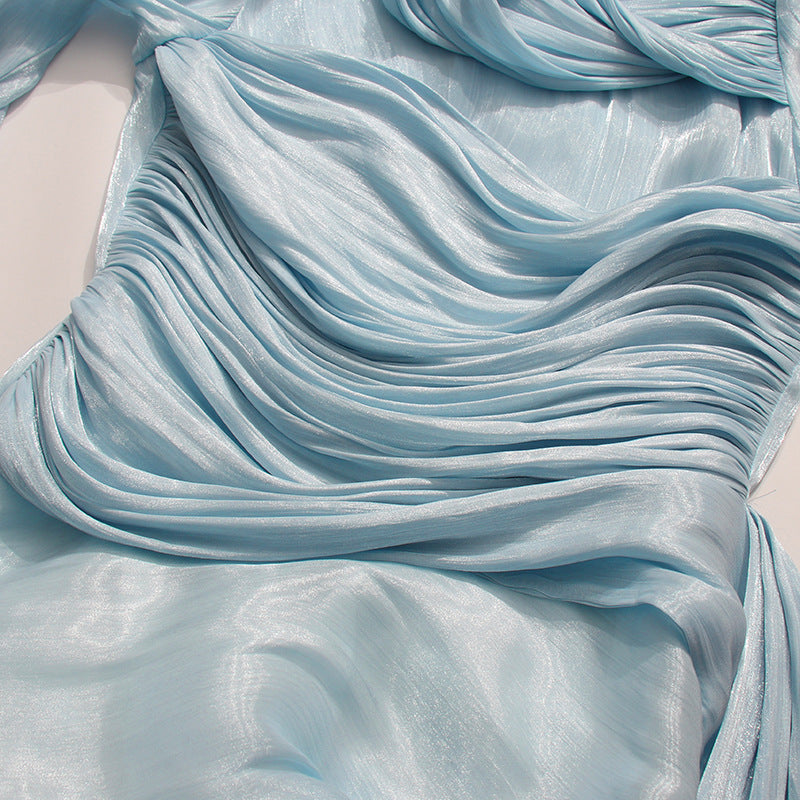 Madelyn | Robe Maxi Longue à Manches Drapées pour Invitées de Mariage