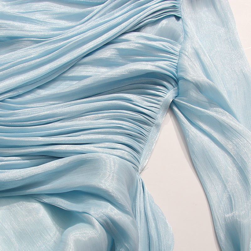 Madelyn | Robe Maxi Longue à Manches Drapées pour Invitées de Mariage
