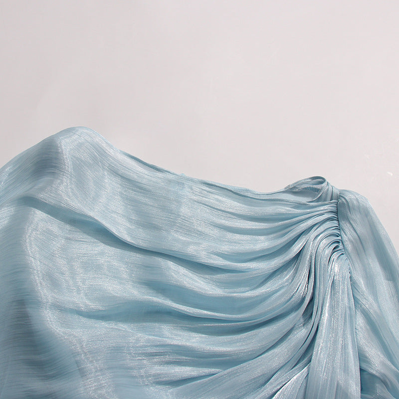 Madelyn | Robe Maxi Longue à Manches Drapées pour Invitées de Mariage