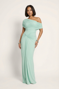 Melanie | Robe de soirée maxi drapée à épaules dénudées pour femmes