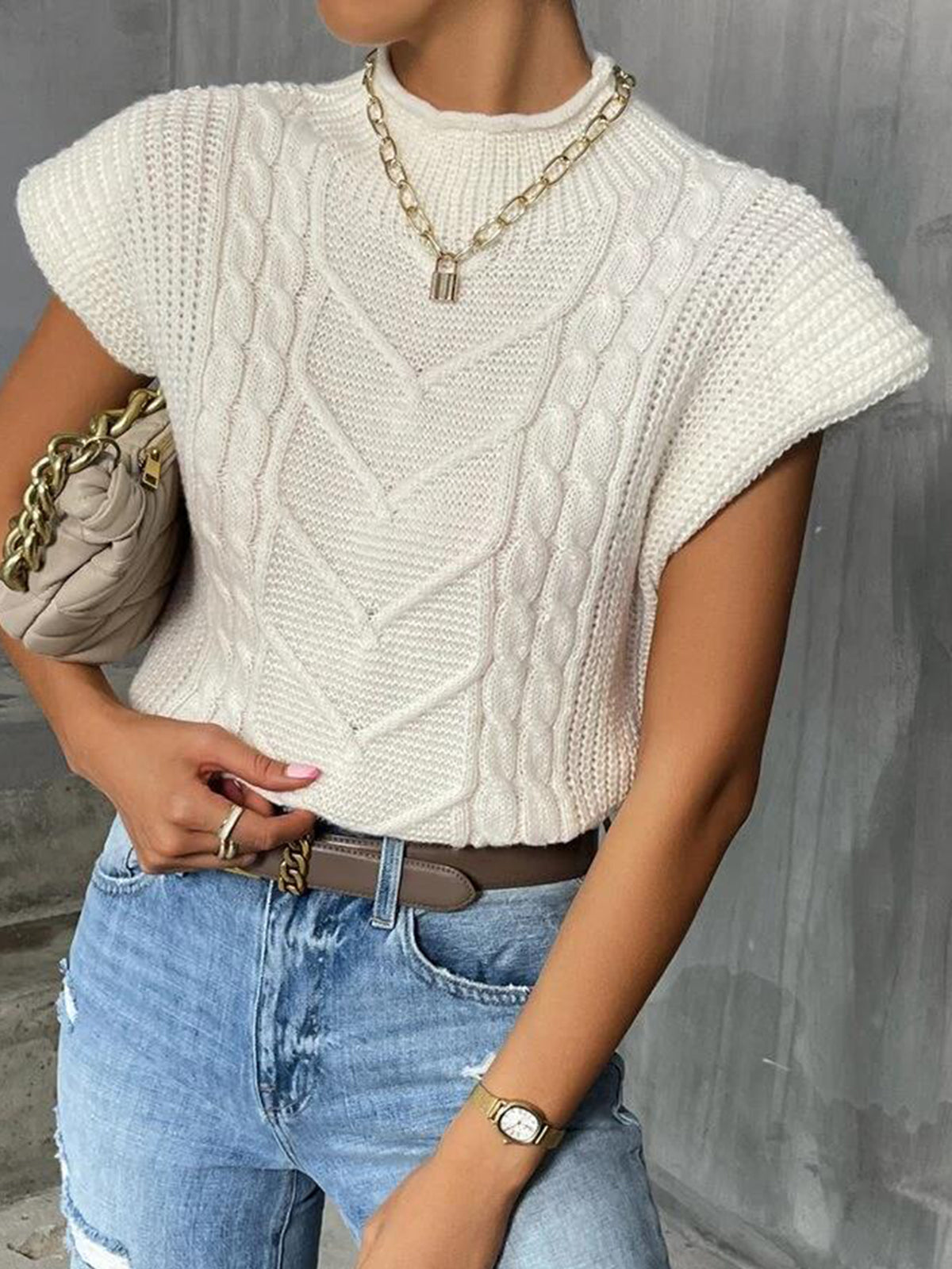 Nyomi | Haut en tricot à manches courtes avec motif chevron