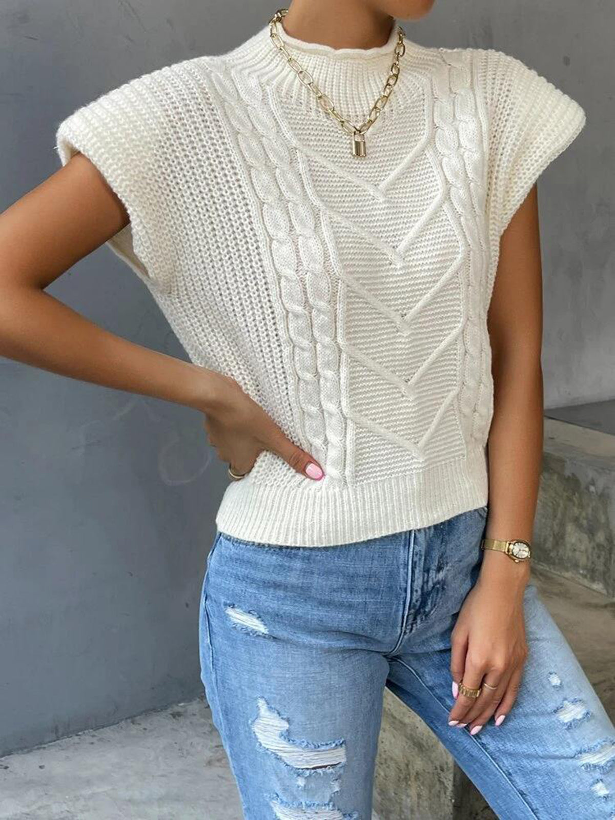 Nyomi | Haut en tricot à manches courtes avec motif chevron