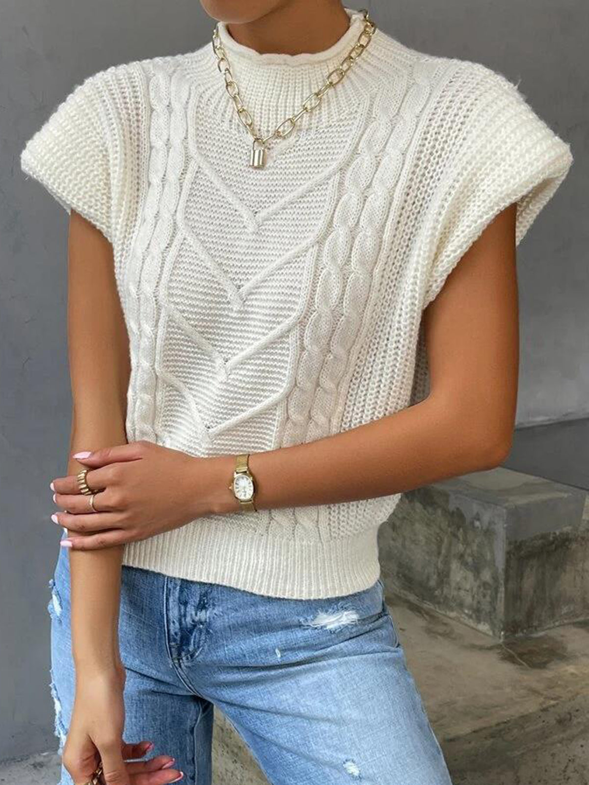 Nyomi | Haut en tricot à manches courtes avec motif chevron