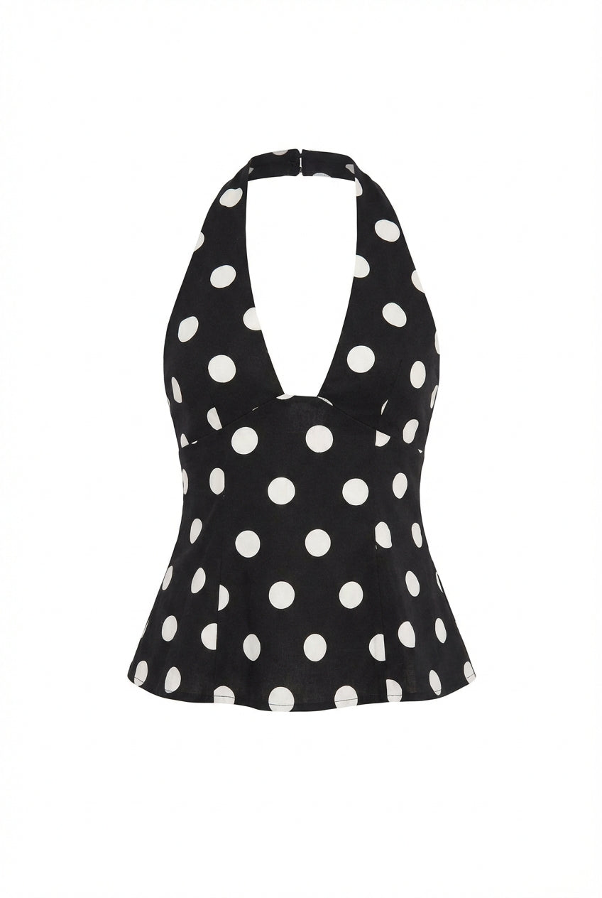 Paige | Haut Halter à Pois Profond V pour Femmes