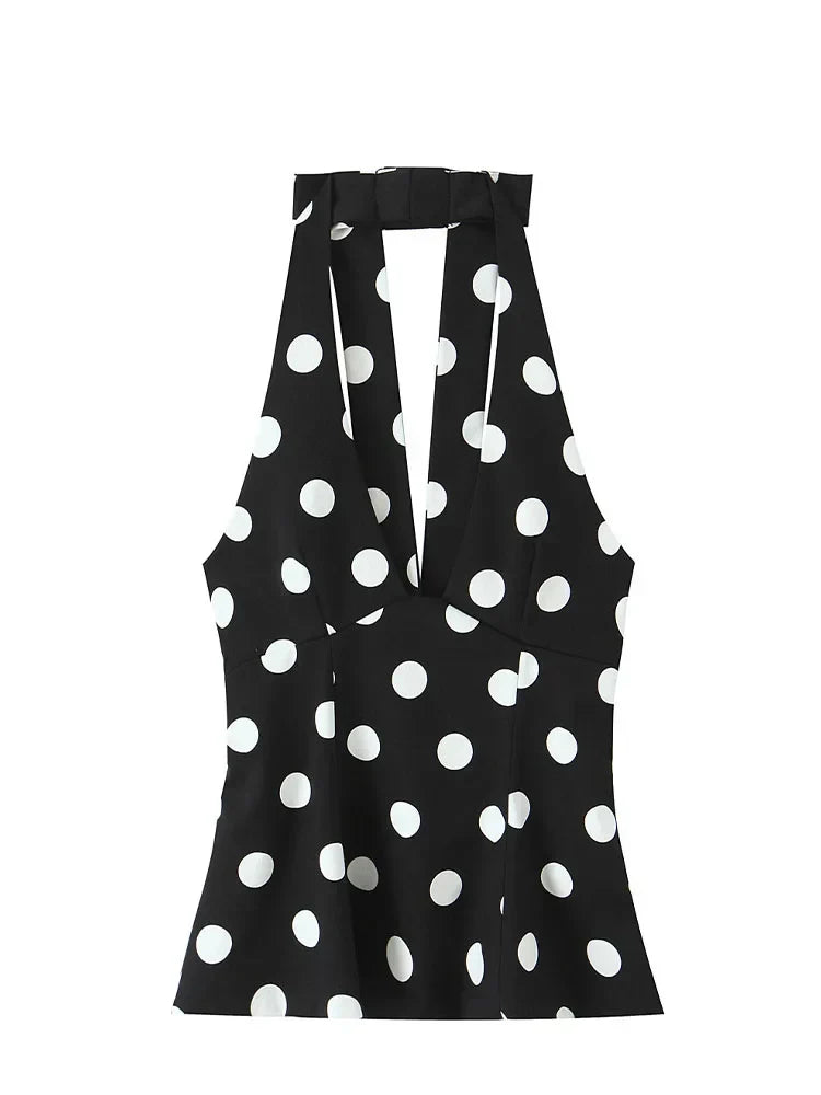 Paige | Haut Halter à Pois Profond V pour Femmes