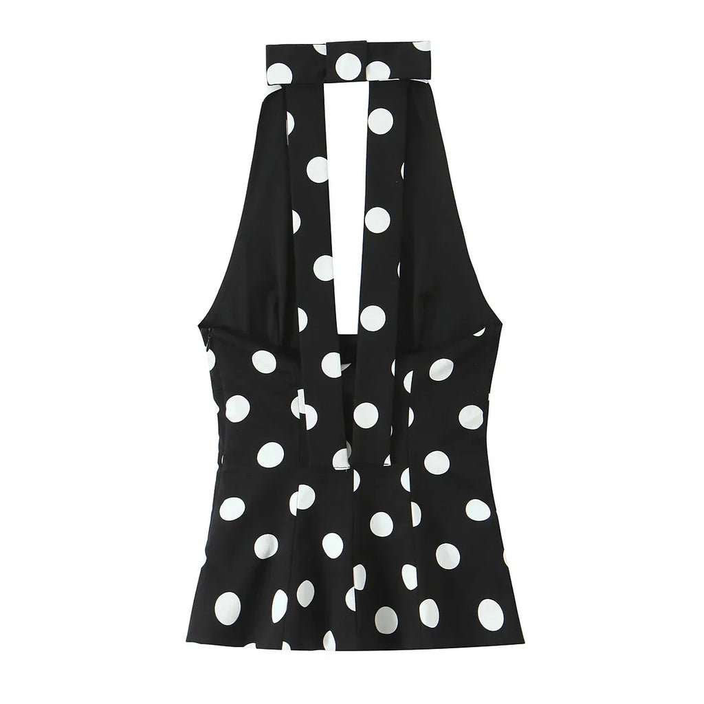 Paige | Haut Halter à Pois Profond V pour Femmes