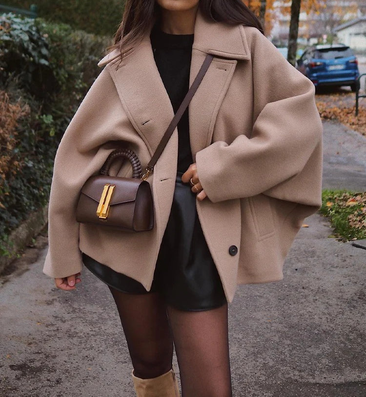 Patricia | Veste en laine mélangée oversize à revers pour femmes