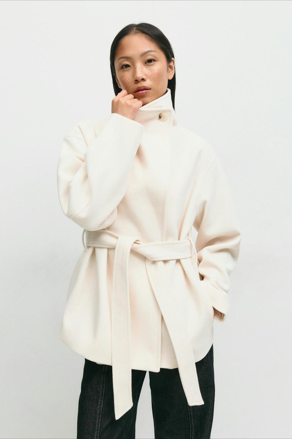 Perle | Veste Manteau Wrap à Col Montant Ceinturée pour Femmes