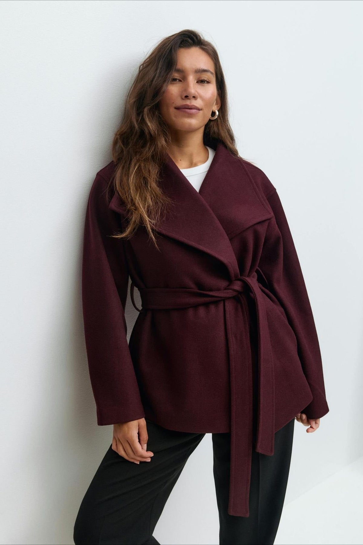 Perle | Veste Manteau Wrap à Col Montant Ceinturée pour Femmes