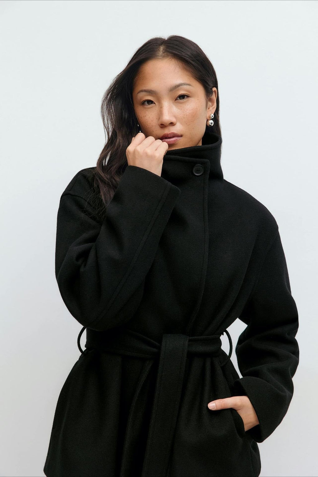 Perle | Veste Manteau Wrap à Col Montant Ceinturée pour Femmes