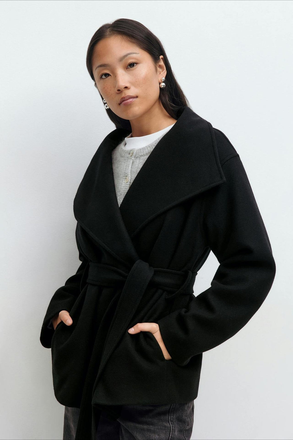 Perle | Veste Manteau Wrap à Col Montant Ceinturée pour Femmes