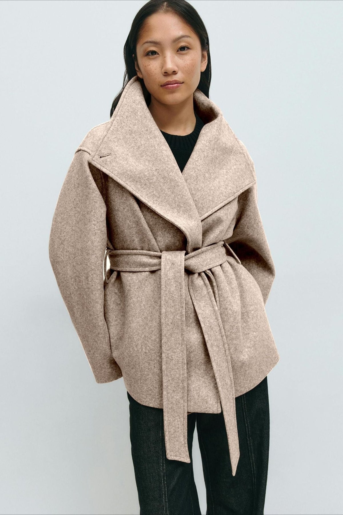 Perle | Veste Manteau Wrap à Col Montant Ceinturée pour Femmes