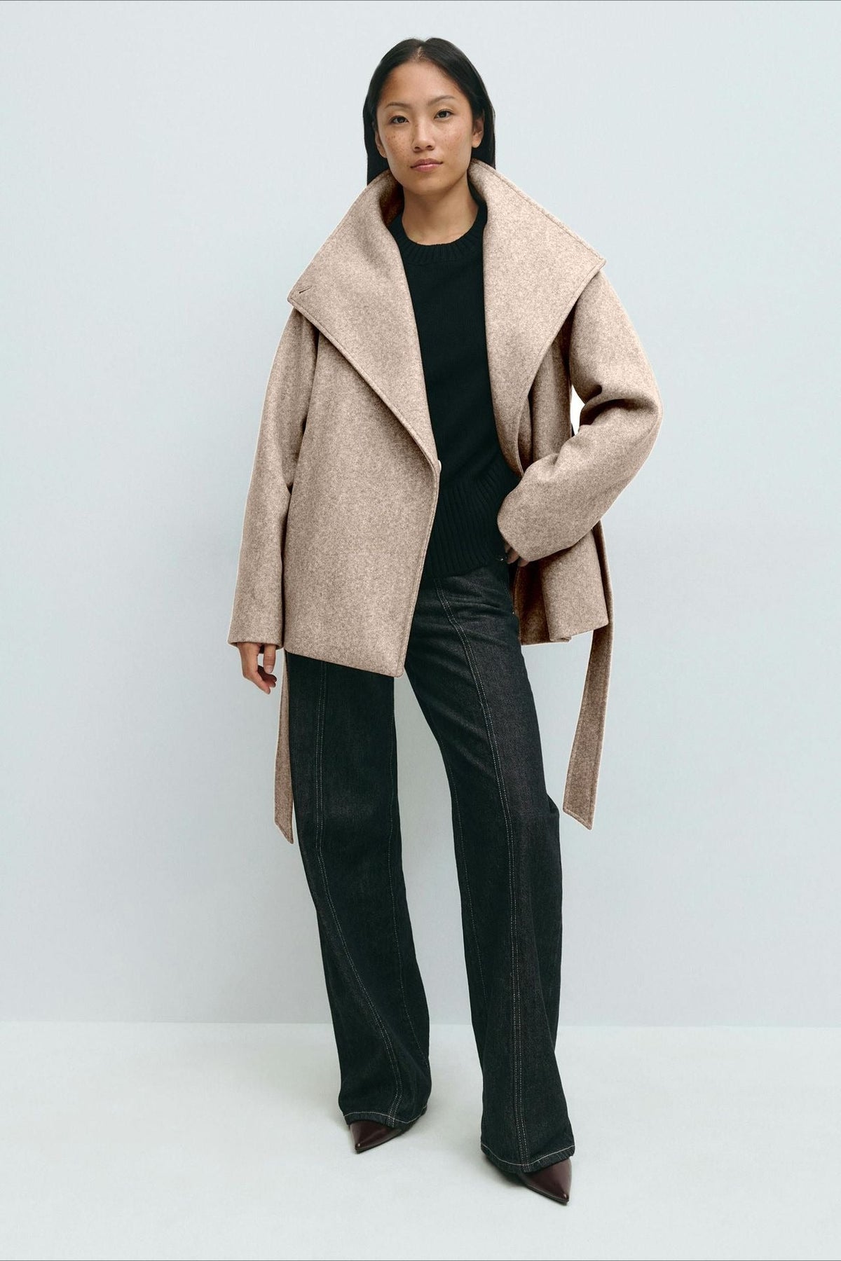 Perle | Veste Manteau Wrap à Col Montant Ceinturée pour Femmes