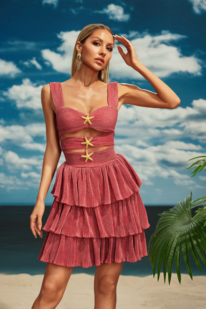 Presley | Robe Mini Plissée à Découpes en Étoile de Mer pour Femmes