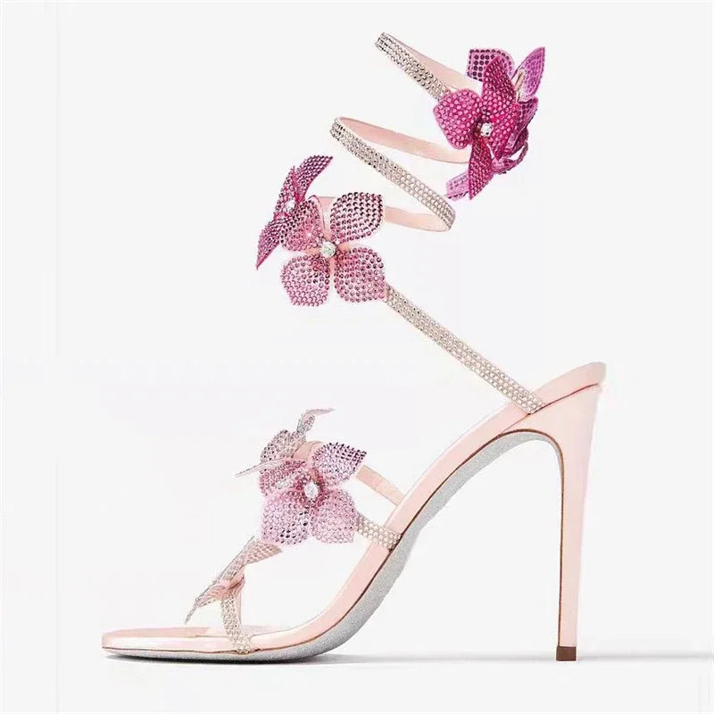 Rebecca | Sandales à talons aiguilles à brides en strass florales pour femmes