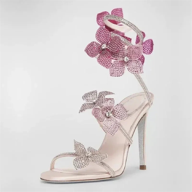 Rebecca | Sandales à talons aiguilles à brides en strass florales pour femmes