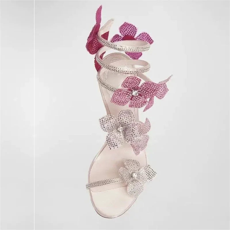 Rebecca | Sandales à talons aiguilles à brides en strass florales pour femmes