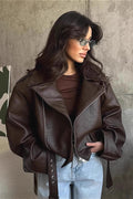 Regina | Veste de moto en simili cuir surdimensionnée avec ceinture pour femmes