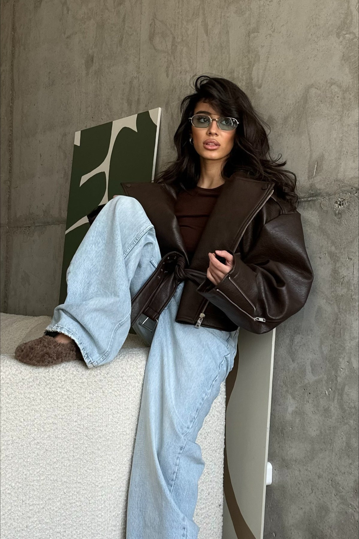Regina | Veste de moto en simili cuir surdimensionnée avec ceinture pour femmes