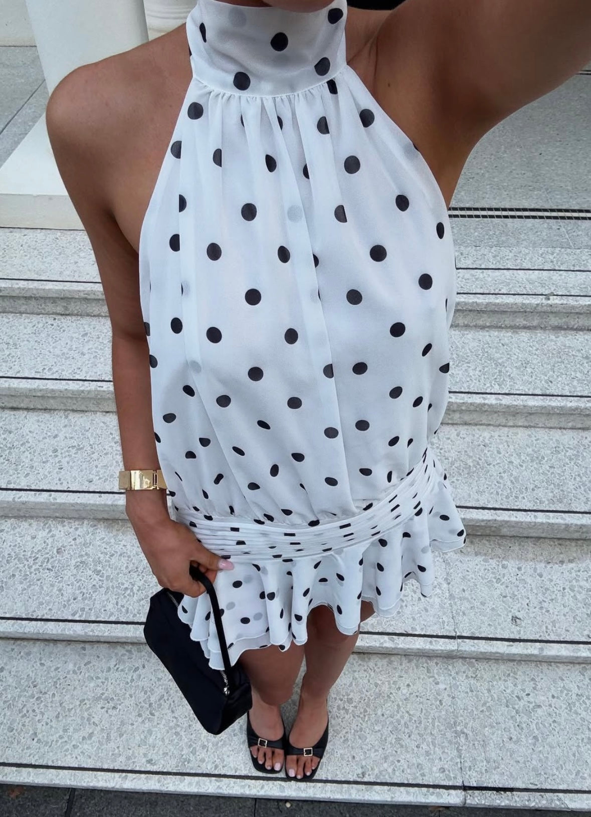 River | Robe Mini à Col Halter à Pois pour Femmes