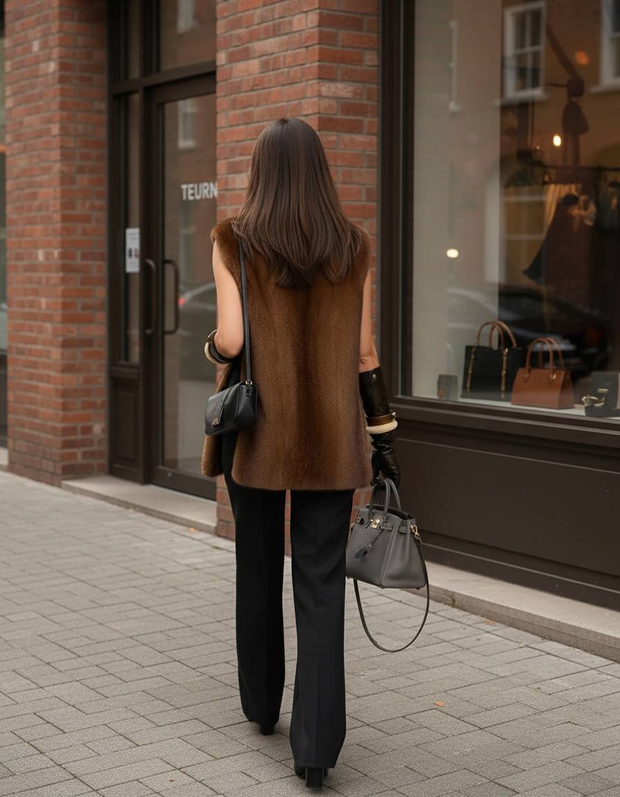 Ruth | Manteau sans manches en fausse fourrure à col montant