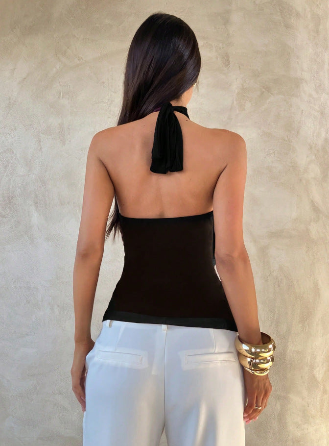 Sabrina | Top de fête sans manches à volants et encolure halter pour femmes