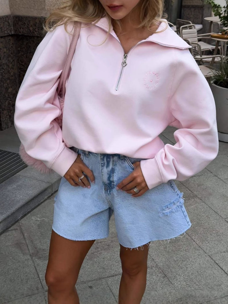 Susannah | Sweatshirt graphique à manches longues avec col large et fermeture éclair pour femmes